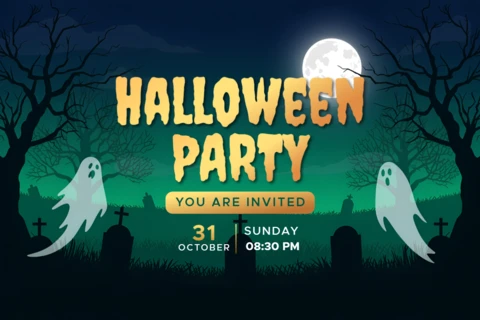 Convite de festa de Halloween assustador com design de fantasmas