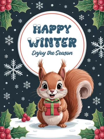 Winter Squirrel Design Template for Holiday Greeting Cards