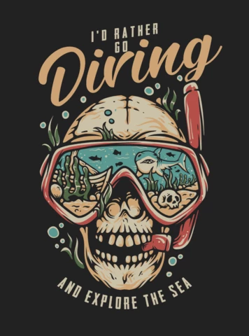 Skull Wearing Diving Goggles Vintage T-shirt Design Template