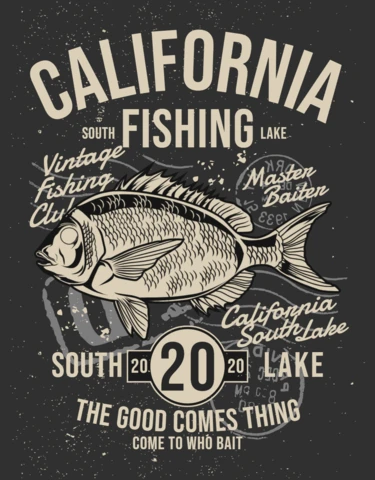 California Fishing Vintage T-shirt Design Template
