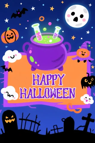 Playful Halloween Cauldron Design Template for Festive Greeting Cards