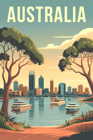 Modelo de design retro da Austrália para pôsteres de viagem