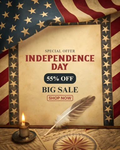 Independence Day Vintage Design Template with American Flag and Quill
