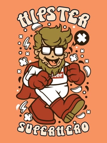 Hipster Hero Cartoon Character T-Shirt Design Template