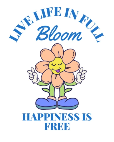 Whimsical floral design template: '満開の人生を生きる' という明るい美学