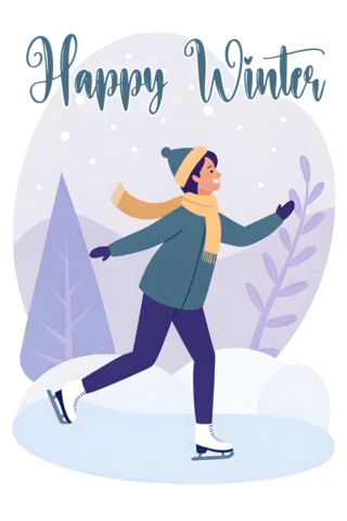 Plantilla de diseño de patinaje sobre hielo invernal para tarjetas de felicitación