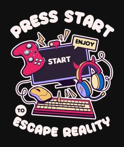 Drücke Start, um der Realität zu entkommen - Gaming T-Shirt Design Vorlage