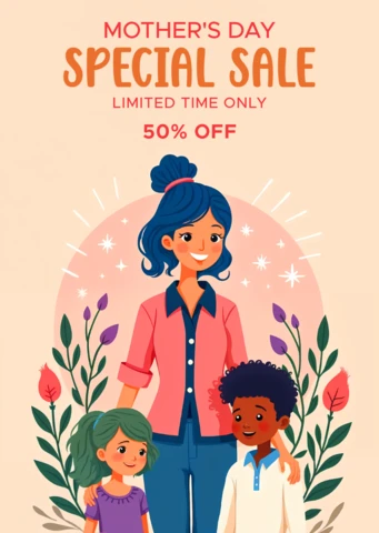 Mother's Day Sale Template - Whimsical Family Design with Promotion