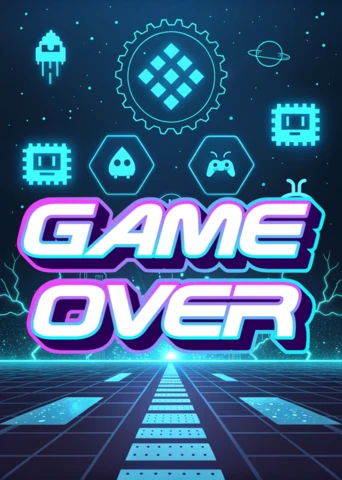 Modèle de design de jeu rétro pour affiches avec thème néon "game over"