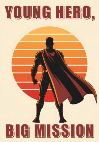 Young Hero Retro Sunset Silhouette with Bold Mission Statement Poster Design Template