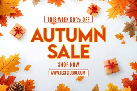 Modèle de design de vente d'automne avec des feuilles et des cadeaux pour des flyers promotionnels