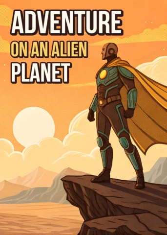 Adventure On An Alien Planet Comic Style Poster Design Template