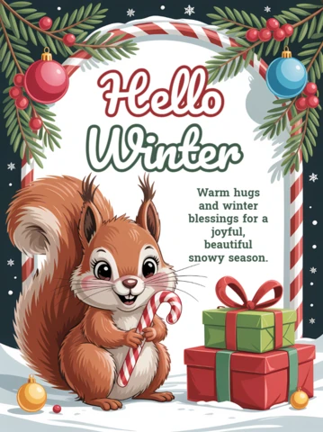 Plantilla de diseño de ardilla invernal para tarjetas de felicitación navideñas