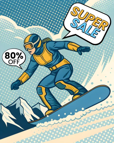 Popart ski verkoop ontwerpsjabloon voor promotiemateriaal