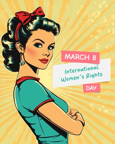 International Women's Rights Day Template With Pop Art Comic Empowered Woman Character