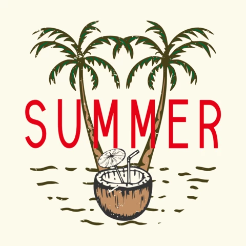 Summer With Coconut Juice Vintage T-shirt Design Template