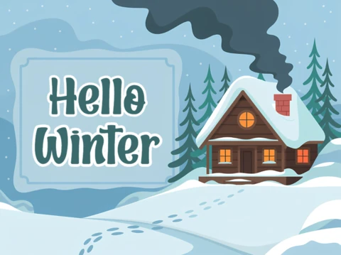 Plantilla de diseño de cabaña de invierno para tarjetas de felicitación