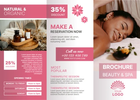 Brochure de spa élégant avec des éléments naturels et un design floral