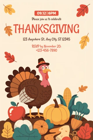 Thanksgiving Turkey Design Template for Festive Invitations