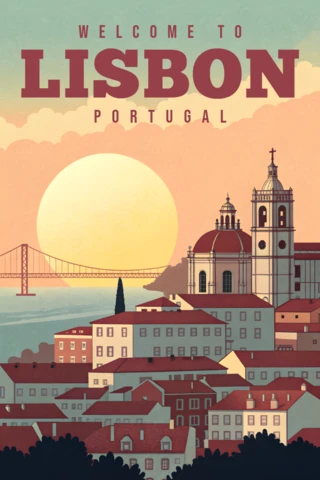 Modèle de design vintage de Lisbonne, Portugal, pour des affiches de voyage