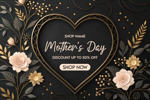 Elegant Floral Mother's Day Sale Template Design with Heart Frame