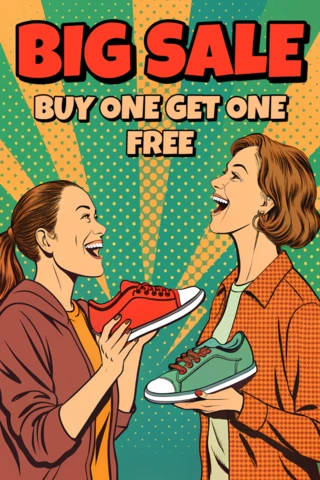 Template de venda de pop art com tênis para design de folheto promocional