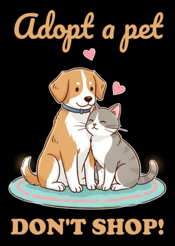 Adopt a Pet Design Template for T-Shirt with Cute Dog and Cat Illustration