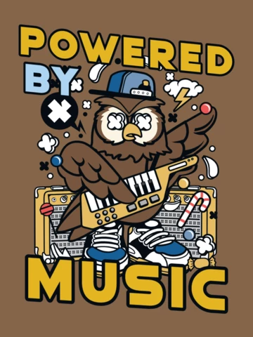 Powered By Music Owl Character T-shirt Design Template