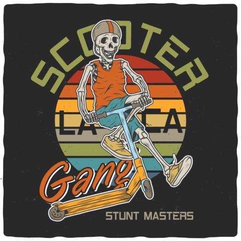 スクーターギャングのスケルトンTシャツデザインテンプレート