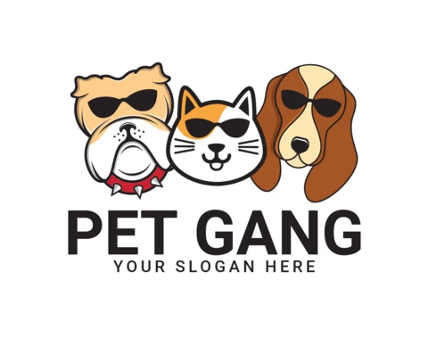 Pets Gang Cat Dog Logo Design Template