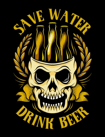 Ahorra agua, bebe cerveza, cita divertida para amantes de la cerveza con vibra retro de bar para plantilla de diseño de camiseta de fiesta.