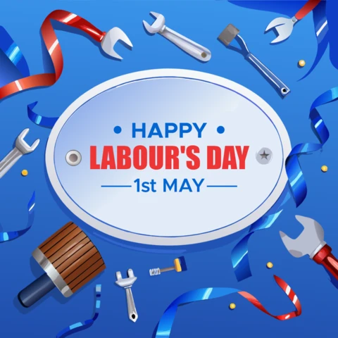Modelo de design de feliz dia do trabalho - ferramentas festivas e estilo de fitas