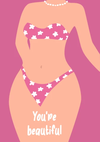 Illustration d'une femme en maillot de bain rose avec un modèle de citation