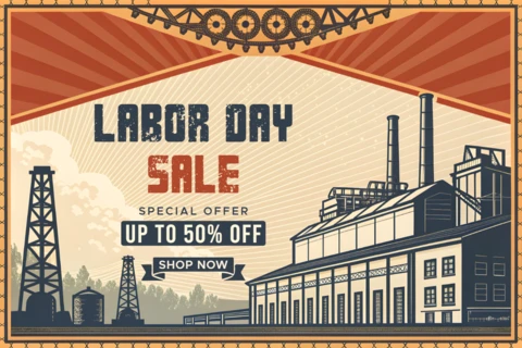Vintage Labor Day Sale Template Design with Industrial Style - Editable Promotional Graphic