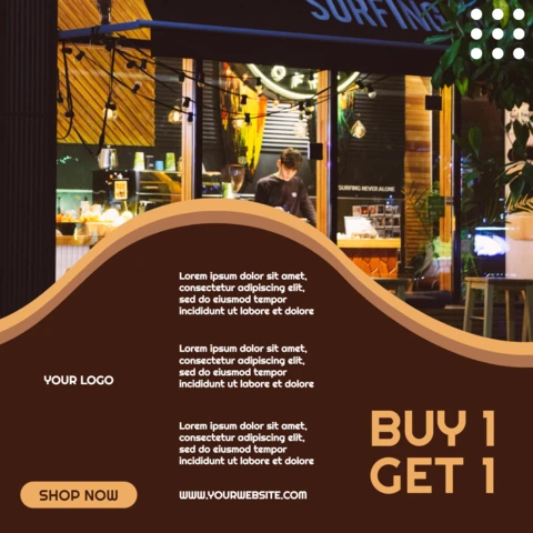 Modelo de design de postagem de instagram de venda de café compre 1 e leve 1