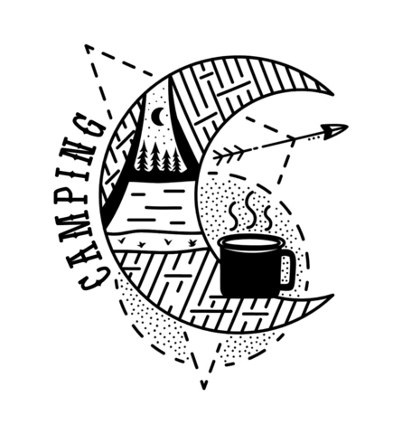 Géométrie sacrée silhouette de café de camping modèle de badge