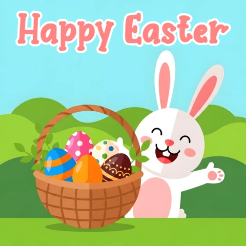 Plantilla de diseño de conejo de Pascua feliz para tarjetas de felicitación