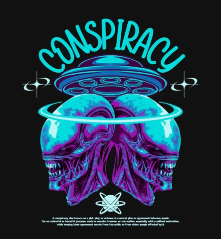 Alien Conspiracy Tee UFO Design with Glowing Halo & Dark Skull T-Shirt Design Template