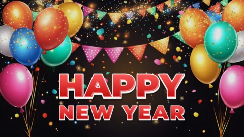Happy New Year 2025 Colorful Balloons Design Template