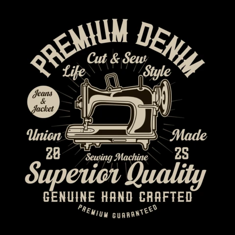 Premium-Denim-Nähmaschinen-T-Shirt-Vorlage