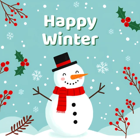 Plantilla de diseño de muñeco de nieve invernal para tarjetas de saludo navideñas