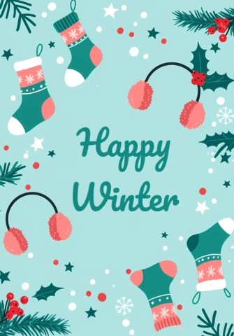 Winter Holiday Greeting Card Design Template with Cozy Accessories