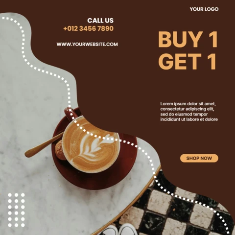 Koop 1 krijg 1 koffie sale instagram post ontwerpsjabloon
