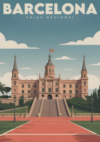 National Art Museum of Catalonia Palau Nacional in Stylized Illustration Travel Posters Design Template