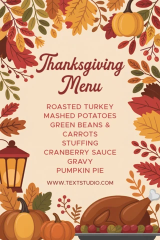 Autumn Thanksgiving Menu Design Template with Pumpkins and Leaves for Festive Events