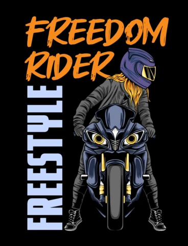 Freedom Rider Motorcycle Rebel Graphic with Retro Freestyle Typography Apparel Design Template