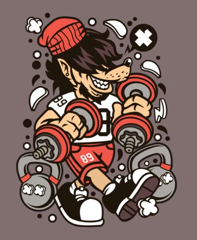 Lobo fitness personaje de dibujos animados plantilla de diseño de póster