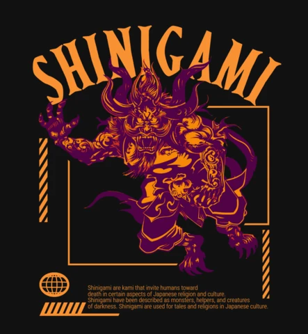 Design del modello di t-shirt streetwear del dio della morte giapponese Shinigami