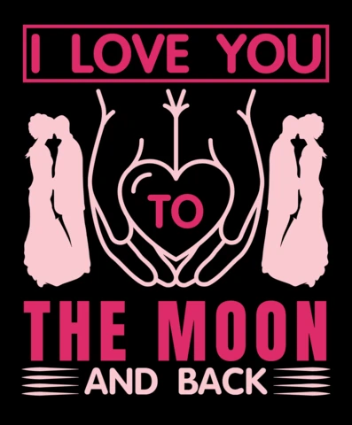 Modelo de design de amor romântico: "Eu te amo até a lua e de volta" em um estilo gráfico divertido