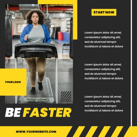 Modelo de design de post de mídia social promocional de estilo de vida de academia Be faster
